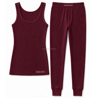 Ensemble de vêtements de détente en tricot gaufré personnalisé OEM, débardeur et leggings, 2 pièces, sous-vêtements thermiques chauds, coupe ajustée, vêtements de nuit pour femmes