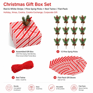 Boîte cadeau de Noël écologique robuste à rayures rouges et blanches, personnalisable <span class=keywords><strong>avec</strong></span> logo, vente en gros, ensemble de pommes de pin décoratives - Product Image 3
