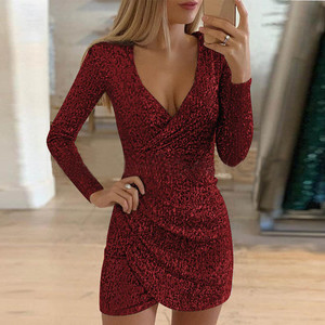 Abiti Sexy con Glitter Argento per Donne, <span class=keywords><strong>Vestito</strong></span> Aderente con Scollo a V Profondo e Paillettes, Abito da Festa a <span class=keywords><strong>Maniche</strong></span> <span class=keywords><strong>Lunghe</strong></span> per Autunno e Inverno - Product Image 4