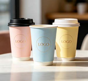 Bicchieri di Carta a Doppia Parete con Foglia d'Oro Ecologici Personalizzati - Tazze da <span class=keywords><strong>Caffè</strong></span> Usa e Getta Premium Isolate con Rivestimento in PE per Caffetterie - Product Image 1