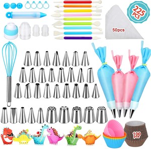 Kit de décoration de gâteaux de 225 pièces : Ensemble de pâtisserie, embout de décoration russe, bordure de gâteau dinosaure, moules en papier, outils de sucre pour le modelage, kit de décoration de gâteaux. - Product Image 1