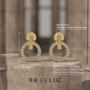 Boucles d'oreilles pendantes BREELIQ en or jaune 14 carats avec diamant rond, cercle ouvert, 0,16 CT VVS2 couleur G, diamant taille rond - Product Image 6