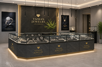 Comptoir de présentation de bijoux de luxe moderne en marbre noir avec éclairage LED, vitrine en verre personnalisable pour magasin de détail