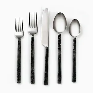 stainless steel Flatware Hanging rustic cutlery set Black Rustic Square Handle Cutlery Set stainless steel cutlery sets
