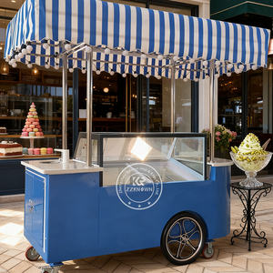 Customized LOGO Ice Cream Cart Food Truck Trailer <strong>Beach</strong> Italian Mobile Ice Cream Push Cart Trailer with Wheels - Product Image 6