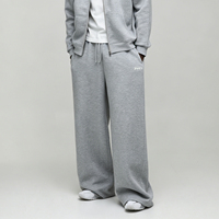 Ensemble 2 pièces en molleton gris chiné pour homme, coupe ample et jambe large, avec impression personnalisée en relief, fermeture éclair intégrale, 100% coton épais, hiver