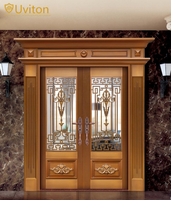Porte d'entrée principale de villa à double porte, en bronze avec verre, non corrosive, durable, en cuivre