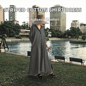 Robe chemise maxi rayée pour femme, manches longues, coupe ample, coton et fibre de bambou, respirante, décontractée, pour tous les jours, longueur complète avec poches - Product Image 2