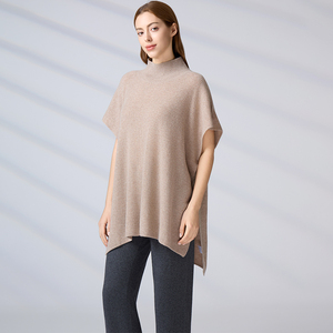 Tunique en tricot sans manches, couleur unie, coupe ample, à superposer, col montant, poncho en tricot pour femme, automne-hiver - Product Image 3
