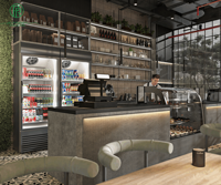 Café moderne Pub Mobilier d'intérieur Café Tables et chaises Salon Sièges design Pizza Restaurant Décor