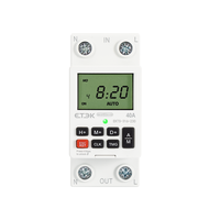 Relé Inteligente ETEK de 230V para Riel DIN, 40A, 2P, Programable Semanalmente, Interruptor de Tiempo con Cuenta Regresiva de 7 Días, Interruptor de Batería EKTS316