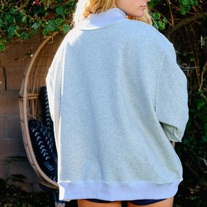 Felpa da <span class=keywords><strong>donna</strong></span> con stampa Logo personalizzata con collo finto reversibile oversize a manica lunga felpa traspirante con scollo Mockneck - Product Image 4