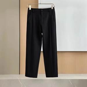 Pantaloni eleganti da uomo di alta qualità estivi pantaloni larghi neri pieghettati larghi con gamba larga a metà vita piatta anteriore leggera - Product Image 3