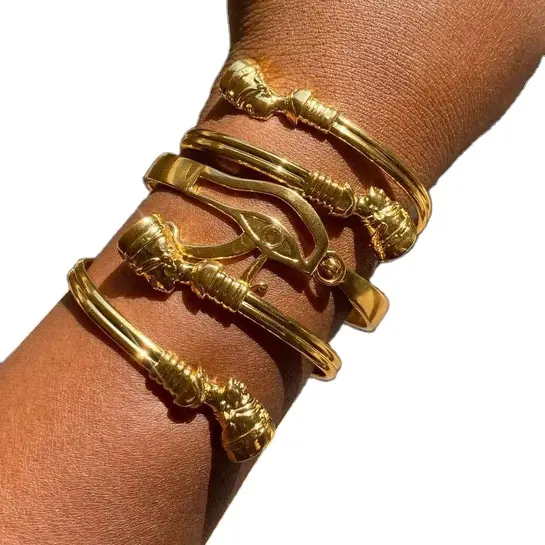 2024 New KP Ankh Eye Bracelet 18K Gold Plated African Cuff Bracelet Jewelry Egyptian Nefertiti Bracelet Bangles Set For Women