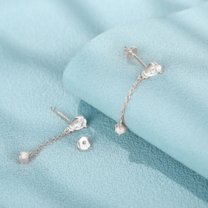 CANNER Simple S925 Argent Sterling Goutte d'eau Zircon Longue Chaîne Pendentif Pompon Opale Diamant Boucles d'oreilles Or 18 carats - Product Image 5
