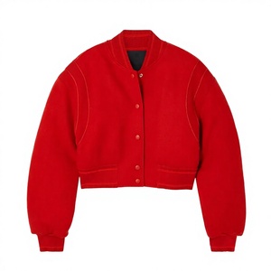 เสื้อแจ็คเก็ตวาร์ซิตี้ถักสีแดง แบบยูนิเซ็กส์ แขนสั้น สีพื้น ติดกระดุมด้านหน้า ปกคอพับ วัสดุโพลีเอสเตอร์ เหมาะสำหรับใส่ในฤดูใบไม้ร่วง - Product Image 1