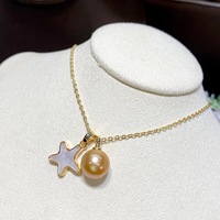 Collier de perles d'eau douce naturelles dorées rondes et pendentif étoile de mer pour femme, ensemble de perles Edison dorées, perles personnalisées et tendance
