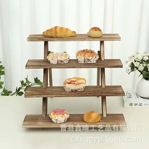 Wooden Dessert Display <b>Rack</b> 4 Layers Countertop Standing Type Natural Wood Color Home Bakery Showcase <b>Shelf</b> - Product Image 1