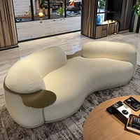Ensemble de canapés modulaires en velours sectionnel incurvé, canapé-lit avec design moderne - Crème/Blanc pois, salon Wabi Sabi, canapé confortable