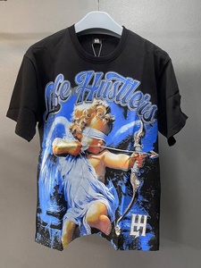 T-shirt da uomo a manica corta in cotone 100% pesante 240g, lavorata a maglia, con grafica 3D personalizzata a forma di angolo e strass, vestibilità regular. - Product Image 1