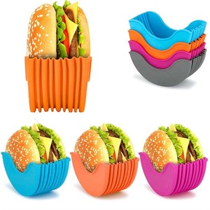 Caixa fixa de silicone retrátil eco friendly, 4 peças, hambúrguer ajustável, suporte de hambúrguer para festa de alimentação - Product Image 1