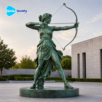 Grande statue de Diane Armente en acier inoxydable avec miroir bleu, déesse archer, sculpture de jardin extérieur, décoration paysagère en métal