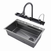 Évier de cuisine rectangulaire moderne multifonctionnel en acier inoxydable Maite Digital Smart Waterfall avec robinet et surface polie