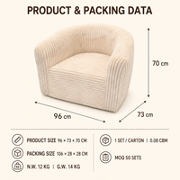 Fauteuil de dortoir en velours côtelé à mousse compressée, emballé sous vide, sans structure, pour chambre à coucher et petit appartement - Vente en gros