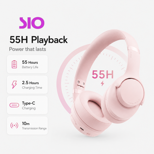 Wireless Headphones  5.4 Over Ear Headset Active Noise Cancelling ANC HiFi Bass Headphones with AUX 3.5mm