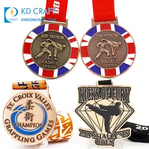 Custom Made Taekwondo Judo Sport Concurrentie Medaillon Emaille Aangepaste Metalen Award Jiu-Jitsu Jiu Jitsu Medaille Karate Met Doos