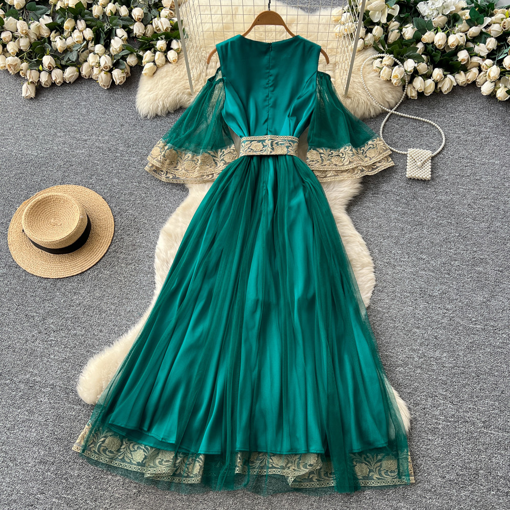 slim fit dress slacks Luxury Green Long Sleeves Mermaid Satin Evening Dress with Cape SF068 –  Sharon Said main image 1