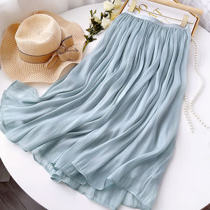 تنورة نسائية صيفية براقة لامعة تنورة فارغة من التل عالية الخصر مطوي تنورة متوسطة الطول بخط - Product Image 3