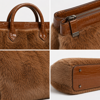 Sac fourre-tout en cuir véritable à poils pour femme, grand sac à poignée supérieure en peluche pour tenues d'hiver, marque privée