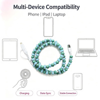Câble de données USB 3-en-1 imprimé damier avec perles, multi-embouts universels, cordon de synchronisation et de charge pour téléphone portable, accessoire décoratif pour téléphone