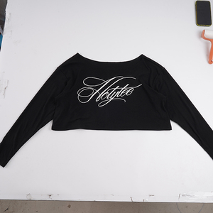 <b>Y2K</b> Plus Size Sexy Oversized Crew Neck Long Sleeve T-<b>Shirt</b> with Logo Print Cropped Loose Fit Streetwear Top for Women - Product Image 2