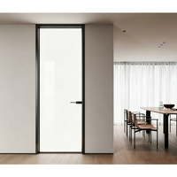 Porte à battant extérieure de luxe en alliage d'aluminium, cadre fin, coupe-vent, design mi-siècle, double battant, pour appartement et supermarché
