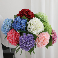 Hydrangeas vertes 176, tiges longues, toucher réaliste, grandes feuilles, fleurs en PU, rose clair, pour mariage