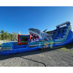 Tobogán de agua inflable para fiesta al aire libre de PVC de grado comercial a precio de fábrica, tobogán de agua de tiburón con piscina para niños - Product Image 4