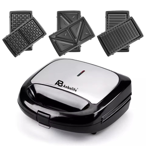 Anbolife Mini gaufrier électrique rotatif <span class=keywords><strong>pas</strong></span> <span class=keywords><strong>cher</strong></span>, 3 emplacements, en acier inoxydable, avec <span class=keywords><strong>grille</strong></span>-sandwich amovible, pour usage domestique - Product Image 1