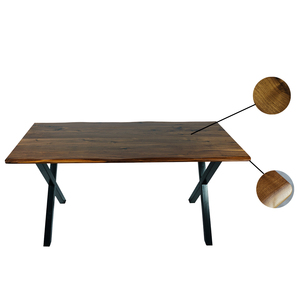 Mesa de comedor de estilo rústico, borde vivo de nogal negro sólido, 30x60x pulgadas - Product Image 5
