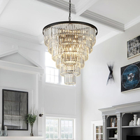 Luminaires suspendus ronds de luxe pour escalier et plafond, lustres en cristal pour hall d'entrée, anneaux LED