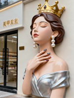 Statue de Jardin Princesse Fantaisie avec Robe Bouffante, Couronne et Détails de Perles – Sculpture Décorative pour Patio et Salon