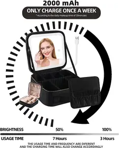 M28 Female Large Capacity Travel Portable Cosmetic Storage Case Bag With LED Light Mirror