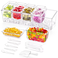 Grande barre en plastique à 5 compartiments amovibles en plastique transparent Grande boîte à condiments glacée avec couvercle et 5 récipients pour bar