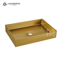 Lavabo de Baño Rectangular de Diseño Moderno, de Alta Calidad y Lujo, en Acero Inoxidable con Recubrimiento PVD, Programa OEM