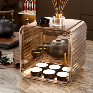 Cup Storage Rack 3 Tier Transparent Plastic With Lid For <b>Desk</b> Glass Tea Cup Organizer Drainage Tray - Product Image 3