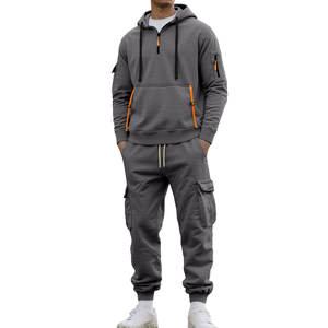 Customizable Men's Fleece Lined Heavyweight Set Premium Autumn/Winter <b>Zip</b> Up <b>Hoodie</b> & Multi <b>Pocket</b> Cargo Pants - Product Image 1