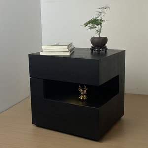 Minimalist Nightstand Modern Black Wood Storage Cabinet Bedroom Furniture Adult Elderly Use - Product Image 1