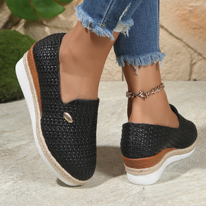 Zapatos Planos de Plataforma con Cordones de Cáñamo, Estilo Otoñal, Tejidos, Talla Grande, Estilo Europeo Americano para Mujer - Product Image 4