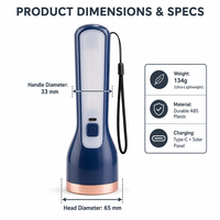 Lampe torche LED solaire rechargeable Type-C avec projecteur latéral et lampe stroboscopique rouge et bleue pour camping en extérieur et urgences automobiles